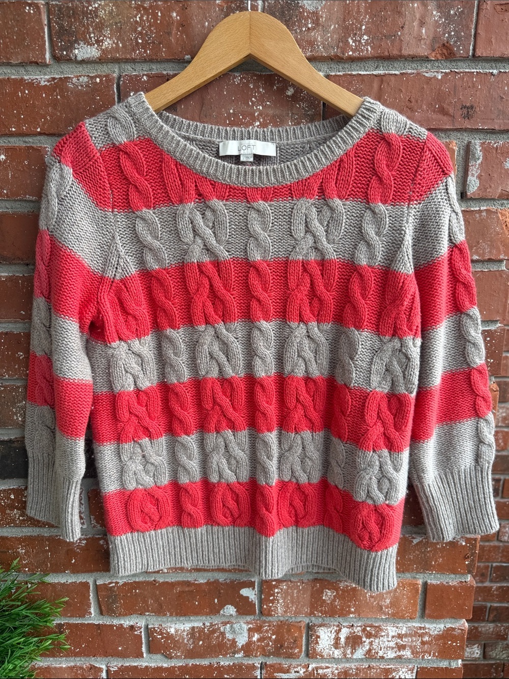 LOFT Women's Sweater with Red and Brown Stripes